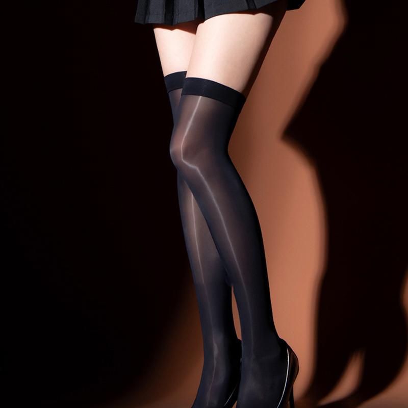 1Pair Women's Stockings Glossy Solid Color Sexy Nylon Ultra Thin Long Tube Thigh High Stockings Oily Shine