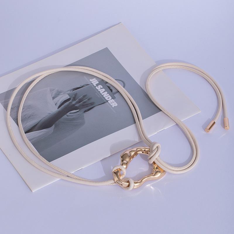 Irregular Metal Buckle Soft Leather Rope Knotted Belt Women'S Sweater Skirt Coat Waist Chain Fashion Accessories