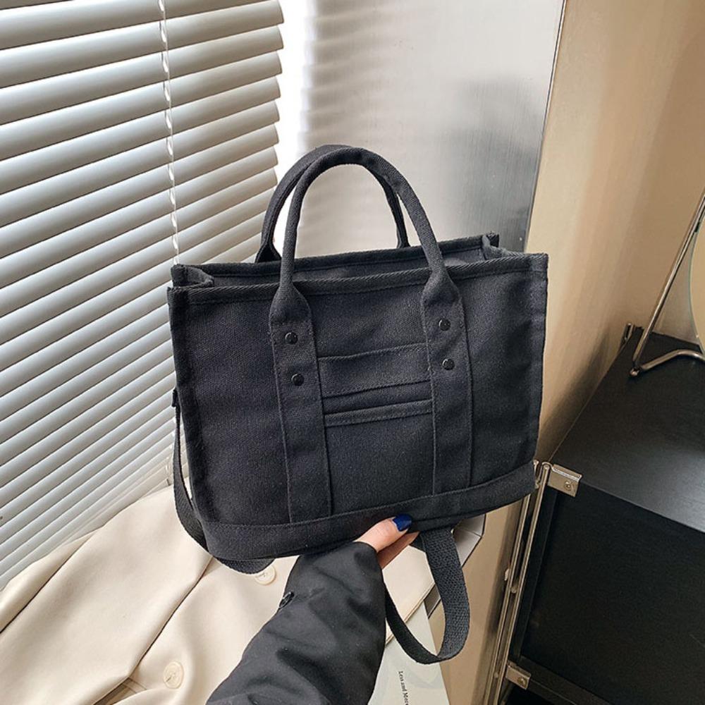 Handbag Canvas Shoulder Bag Zipper Solid Color Tote Bag Japanese Style Crossbody Bag Streetwear