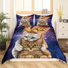 Galaxy Cat Duvet Cover Universe Galaxy for Kids Boy Girl Cute Kitten Printed Outer Space Planets Quilt Cover Bedroom Decorations