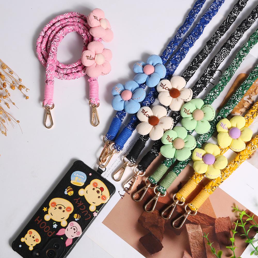 Daisy Flower Crossbody Phone Lanyard: Anti-Lost Handmade Woven Strap with Pendant