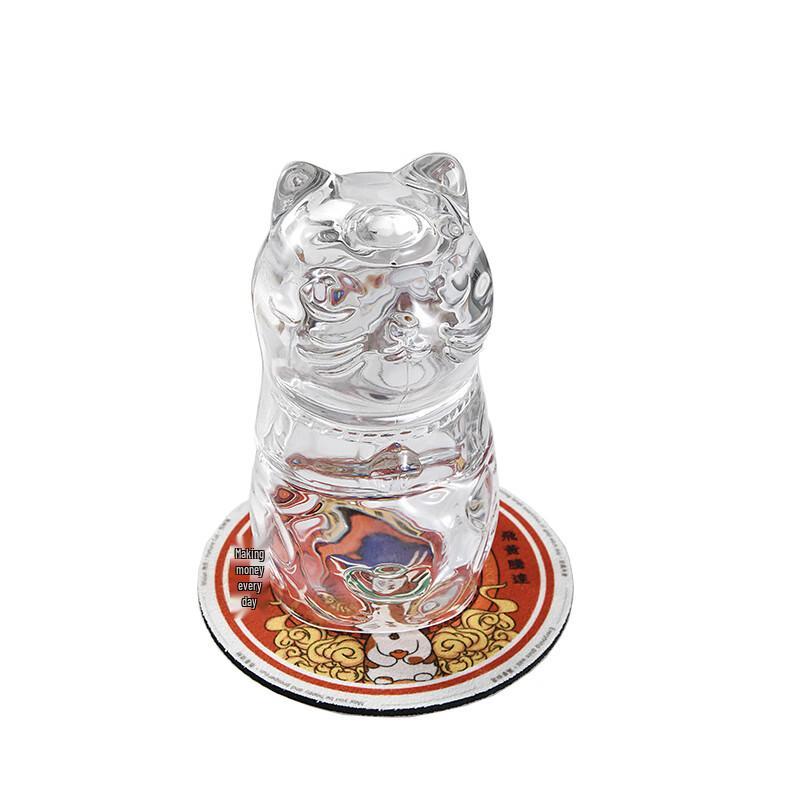 Wuzuo Lucky Silver Cat Glass Cup Set