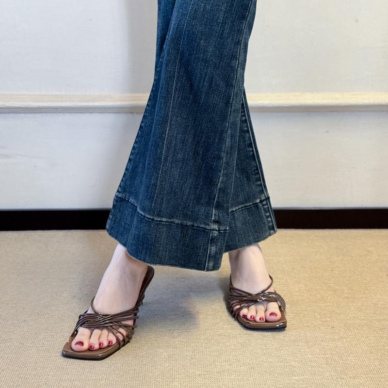 Fashion Summer 2025 New Women Sandals Fashion Thin Heels Party Sandals Mules Shoes Concise Narrow Band Women Slippers Sandalias De Mujer