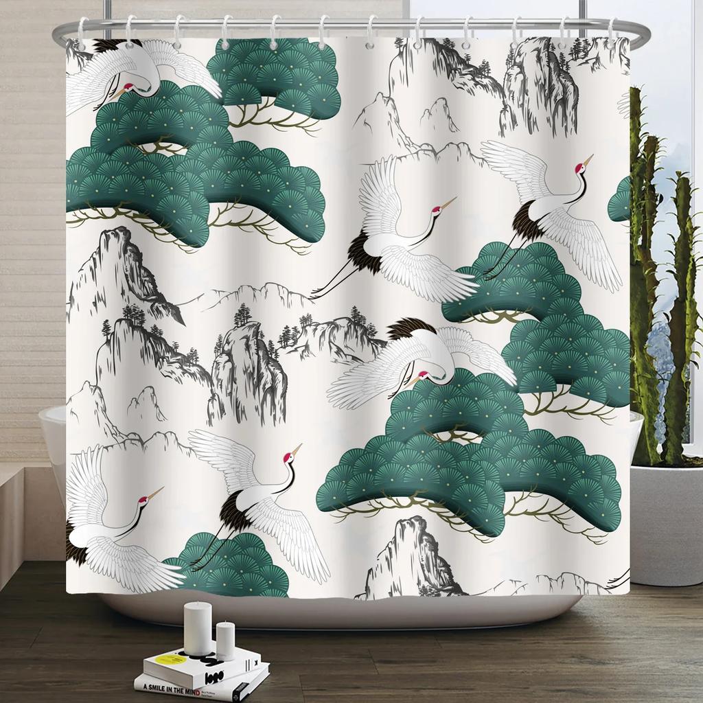 Chinese Ink Painting Landscape Shower Curtain Mountain Bamboo Modern Art Home Decor Bathroom Curtains Waterproof Shower Curtains