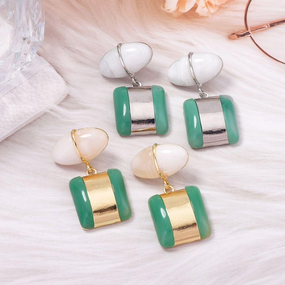 Creative Geometric Square Dangle Earrings Charm Color-block Vintage Stud Earrings Alloy Resin Bohemian Dangle Earring Beach