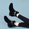Rundkopf Kurzstiefel Damen Herbst und Winter neu niedrig Absatz eckige Schnalle schwarz Schafsleder Baumwollstiefel Damen Lederstiefel lässige flache Stiefel