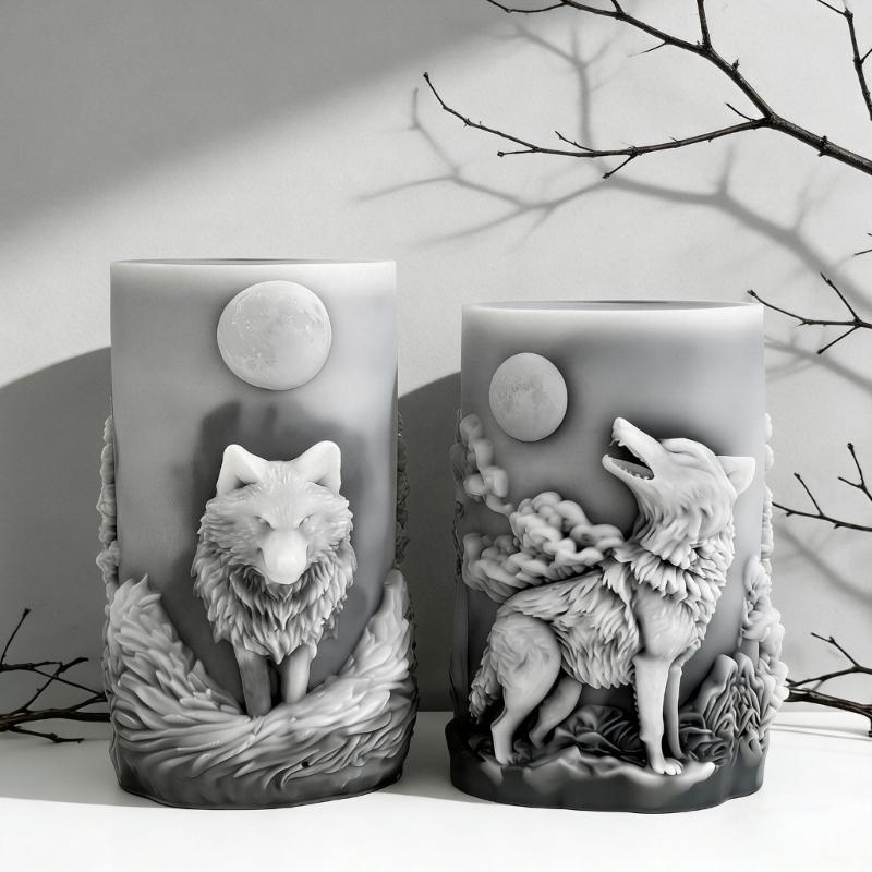 Premium Silikon 3D Wolf Zylinder Kerzenform für handgemachte Seife, Säulenkerzen und künstlerische Harz-Kreationen Bastelprojekte