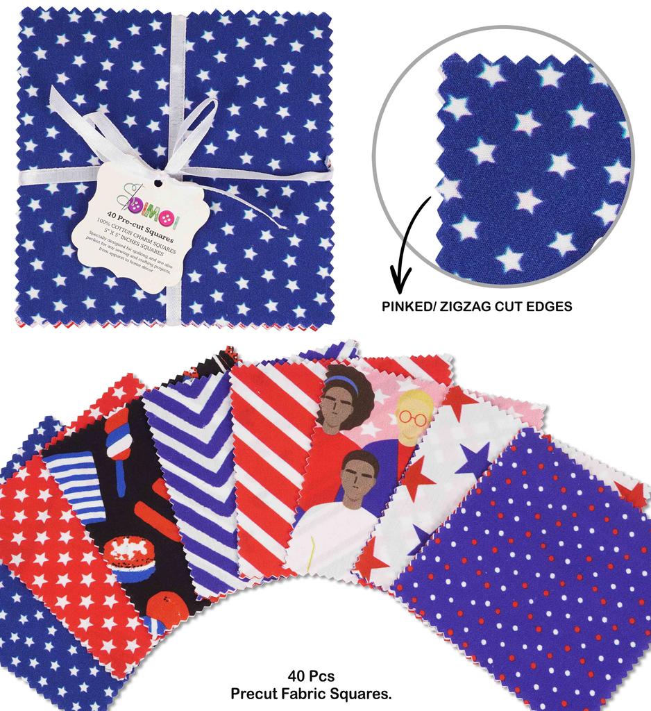 Soimoi Precut 5-inch American Flag  Color Prints Cotton Fabric Bundle Quilting Squares Charm Pack DIY Patchwork Sewing
