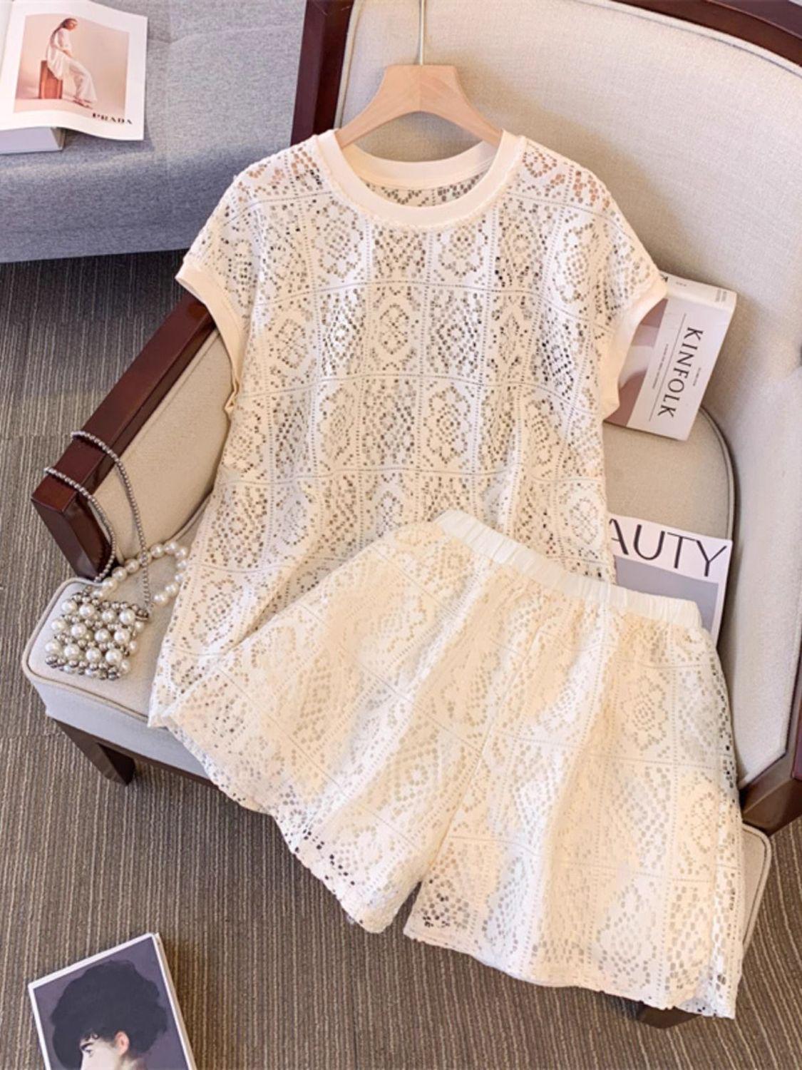 

2026 Summer Petite Women s Hollow Out Top and Shorts Two-Piece Set - Stylish, Slimming, and Trendy XL [Recommended 58-62.5kg]