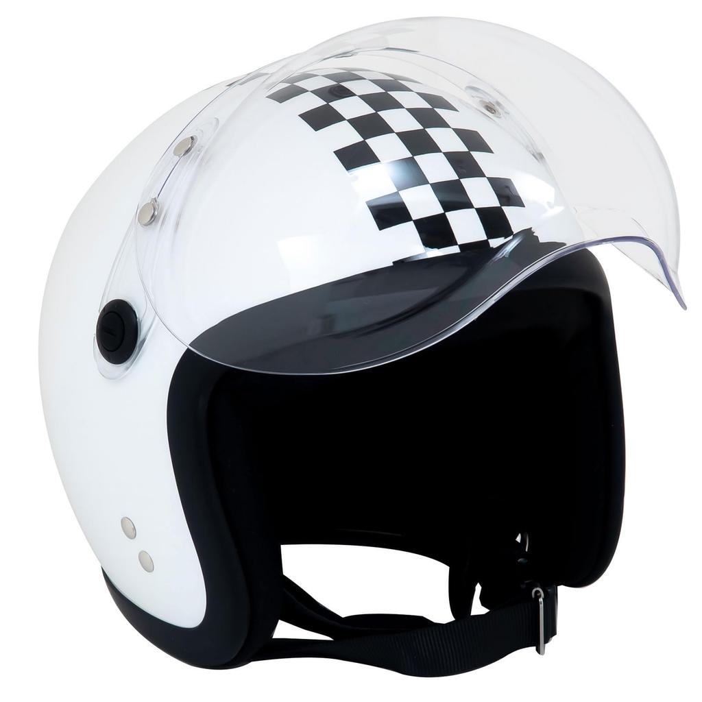 Motobowatt BB Motorcycle Helmet Small Jet with Rotating BB Shield Free Size White/Check (58-60cm)