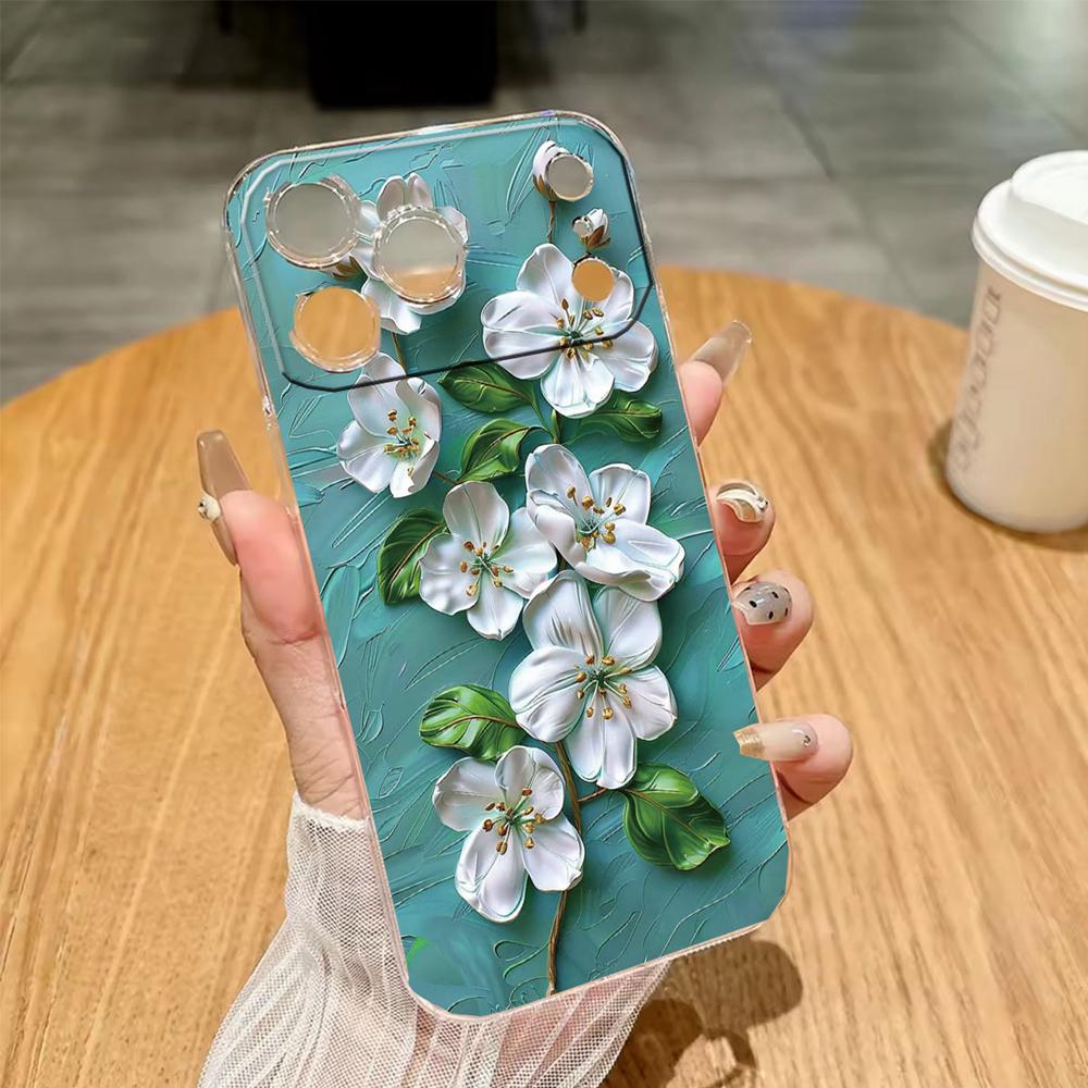 Phone Case For Iphone 7 8 6 Plus 11 12 13 14 Pro Max SE 2020 2022 Couple Rose Flower Oil Painting Clear Transparent Soft Cover