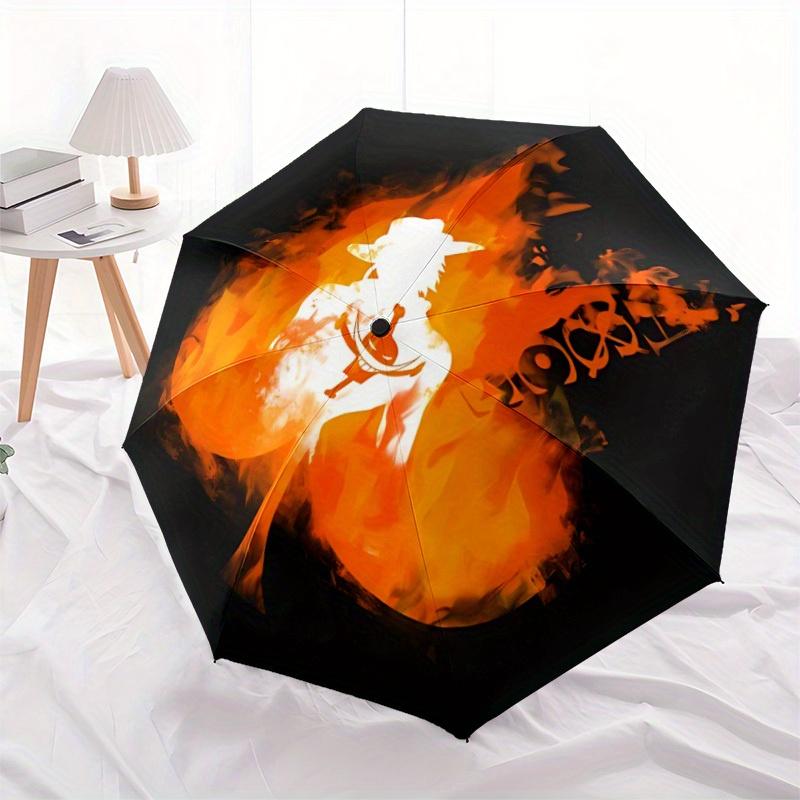 One Piece Portgas·D· Ace Automatic Folding Windproof Umbrella with Sturdy Iron Frame, Portable Compact Travel Umbrella All-Season Use Parties