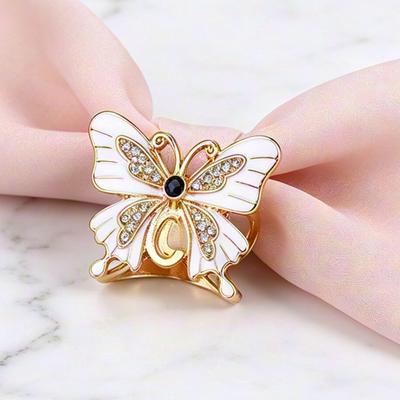 Lightweight Scarf Ring Jewelry Enamel Butterfly Ring, Sparkling Rhinestone Slide Durable for Women Retro Elegant Wrap Holder Neckerchiefs Scarves