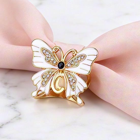 Lightweight Scarf Ring Jewelry Enamel Butterfly Ring, Sparkling Rhinestone Slide Durable for Women Retro Elegant Wrap Holder Neckerchiefs Scarves