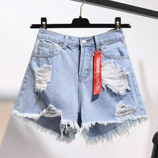 Damen High Waist Plus Size Zerrissene Jeans-Shorts - Koreanischer Stil, Lockere Passform, Roher Saum Hotpants 5XL white