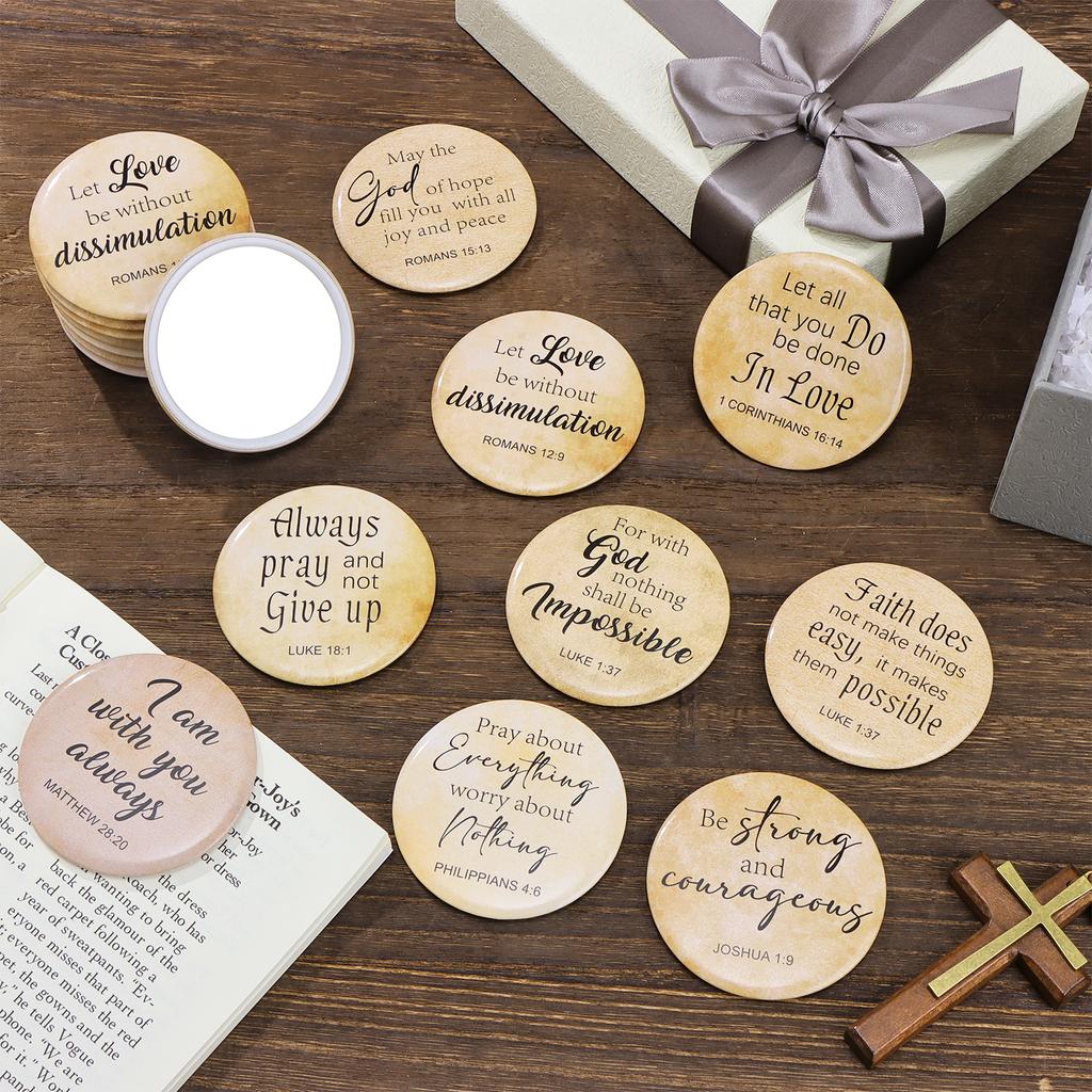 30 Pcs Christian Compact Mirrors For Women Retro Inspirational Bible Verse Compact Mirror Bulk Mini Religious Makeup Mirror Appr