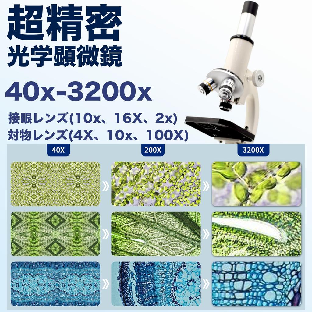 Microscope for Elementary School Students and Children [40X~3200X, with Specimen] - Made In Japan - Popular with Junior High and High School Students,