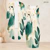 Women Plus Size Two Piece Set Round Neck Sleeveless Bodycon Dress Three Quarter Sleeve Blue Printed Open Cardigan