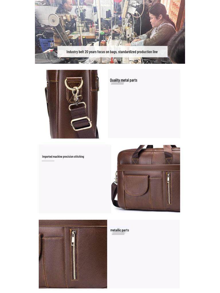 Men's Genuine Leather Business Laptop Briefcase - Large Capacity, Top Layer Cowhide, Crossbody Shoulder Bag