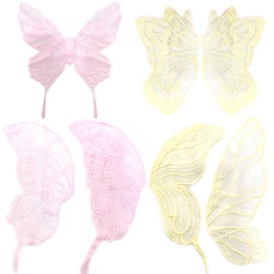Spitze Mesh Stickerei Schmetterling Rosa Beige Paar Blumen Transparentes Mesh Unterteil Stickerei DIY Spitzenaccessoires Symmetrische Blumenelemente
