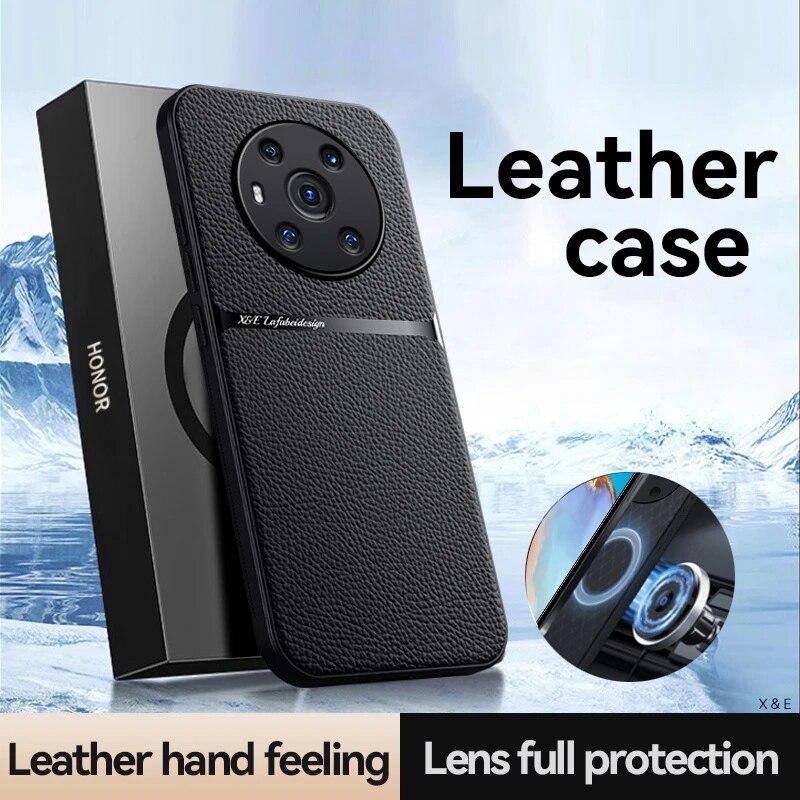 

Для Honor Magic3 Pro Встроенный металлический чехол для телефона Honor Magic 3 Pro 3Pro Magic3 Роскошный магнитный автомобильный держатель кожаная задняя крышка