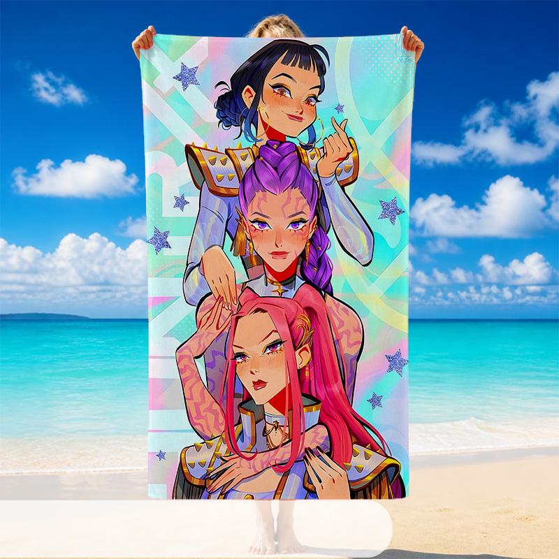 Quick Dry Beach Towel Kpop Demon Hunters Pattern, Lightweight Absorbent Towel for Pool Beach Vacation Use