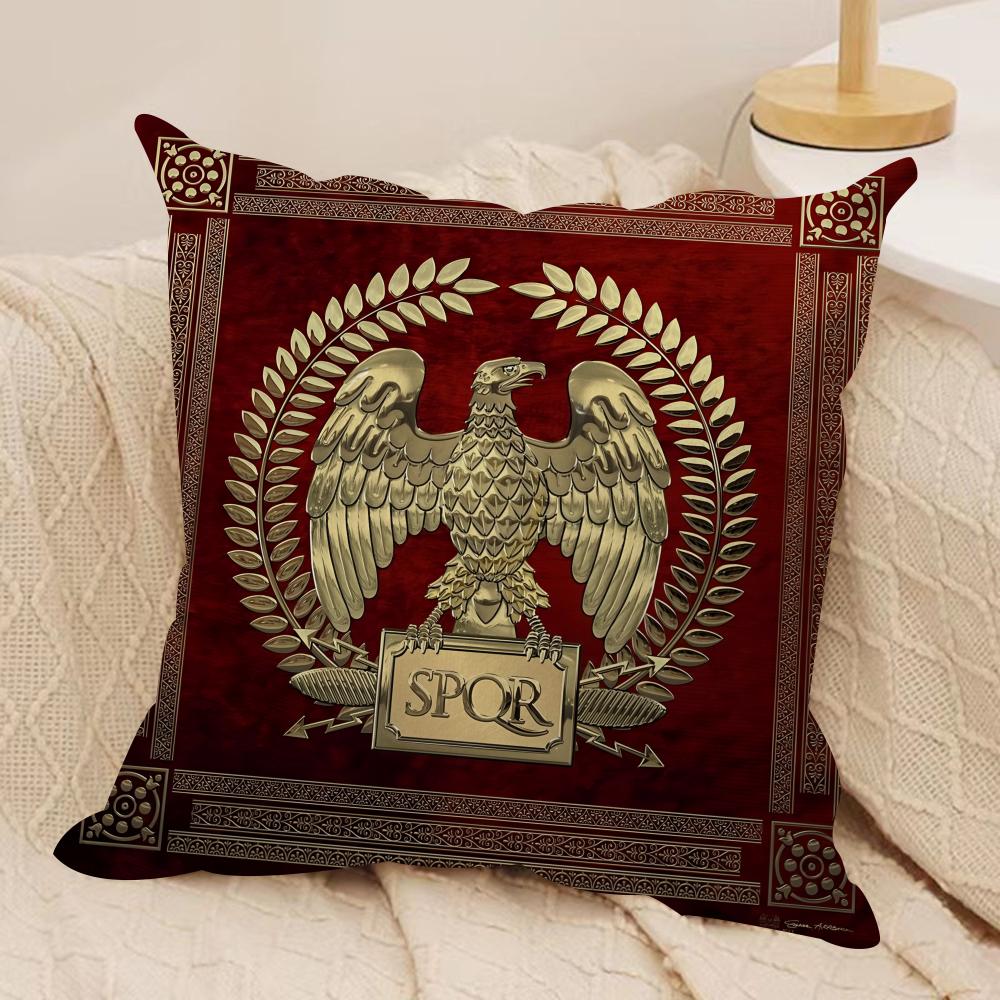 Gold Imperial Eagle Rome Spqr Cushion Cover Silky Short Plush Invisible Zipper Dustproof Sofa Pillow Case For Home Decor