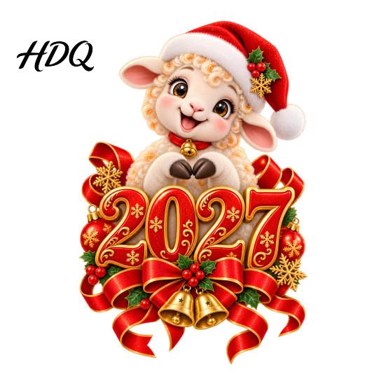 New Year Window Clings of The Sheep Cling 2027 Static Sticker Christmas Cartoon Easy Apply Glass Surface Decals Goat Decal with Santa Hat And Bells