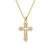 Copper Zircon White Shell Cross Four-Leaf Clover Round Card Wind Pendant Necklace Gold Pnb-351