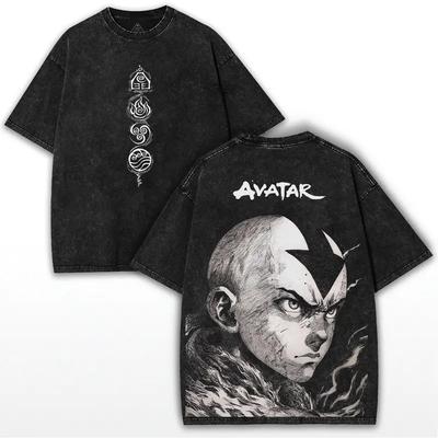 Benutzerbild: The Last Airbender Anime Aang Grafik T-Shirt Lässiges Washed T-Shirt Herren Damen Kleidung Übergroß Polyester Kurzarm Tee