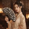 Hanfu Fan Flower Pattern Chinese Folding Fan Traditional Vintage Handheld Fan with Tassel Portable Decorative Fan Cultural Event