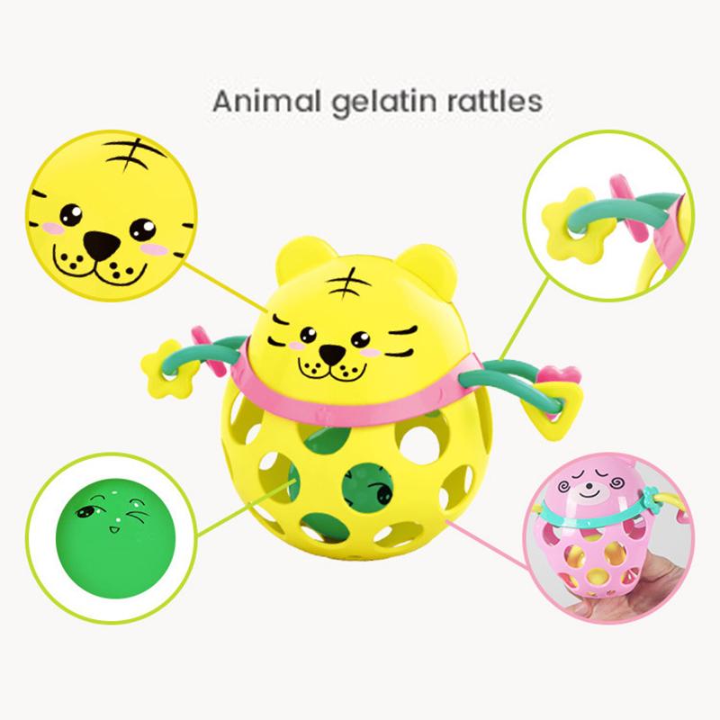 Infant Silicone Cartoon Rattle Teether Toys Anti Thumb Sucking Handheld Easy Grip Educational Hand Bell Toys Gift For Toddler