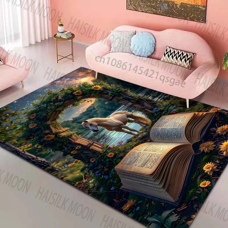 

1PC Open book and dreamy scene Pattern Rug Carpets for Bedroom Living Room Sofa Mat Creative Door Mat Cloakroom Home Decor 40x60cm