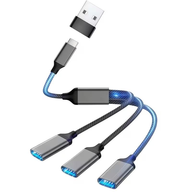 USB 1 to 3 extension cable 1-in-3-out USB-C 1 male to 3 female adapter USB multifunctional fast charging cable-C interface 3