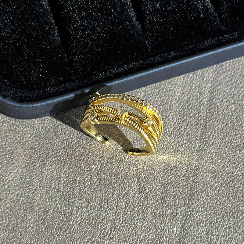 Retro Court Style Stacked Wearing Light Luxury Bow Open Ring Female Red Luan Golden Qi Flower Temperament Niche Index Finger Ring