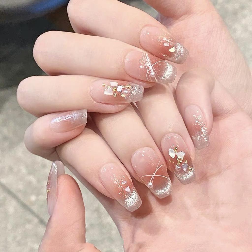 10pcs/set Purely Handmade Wearable Nails Removable Nail Art French Simple False Nails Finished Long and Short Nails