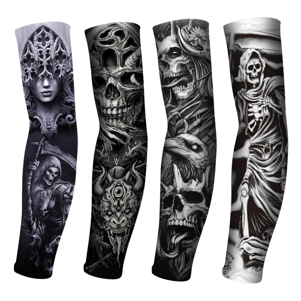 

Мужчины Без пальцев Поддельный скольжение на комплекте Татуировка Рука Рукава Эластичная УФ-защита Эластичный спорт