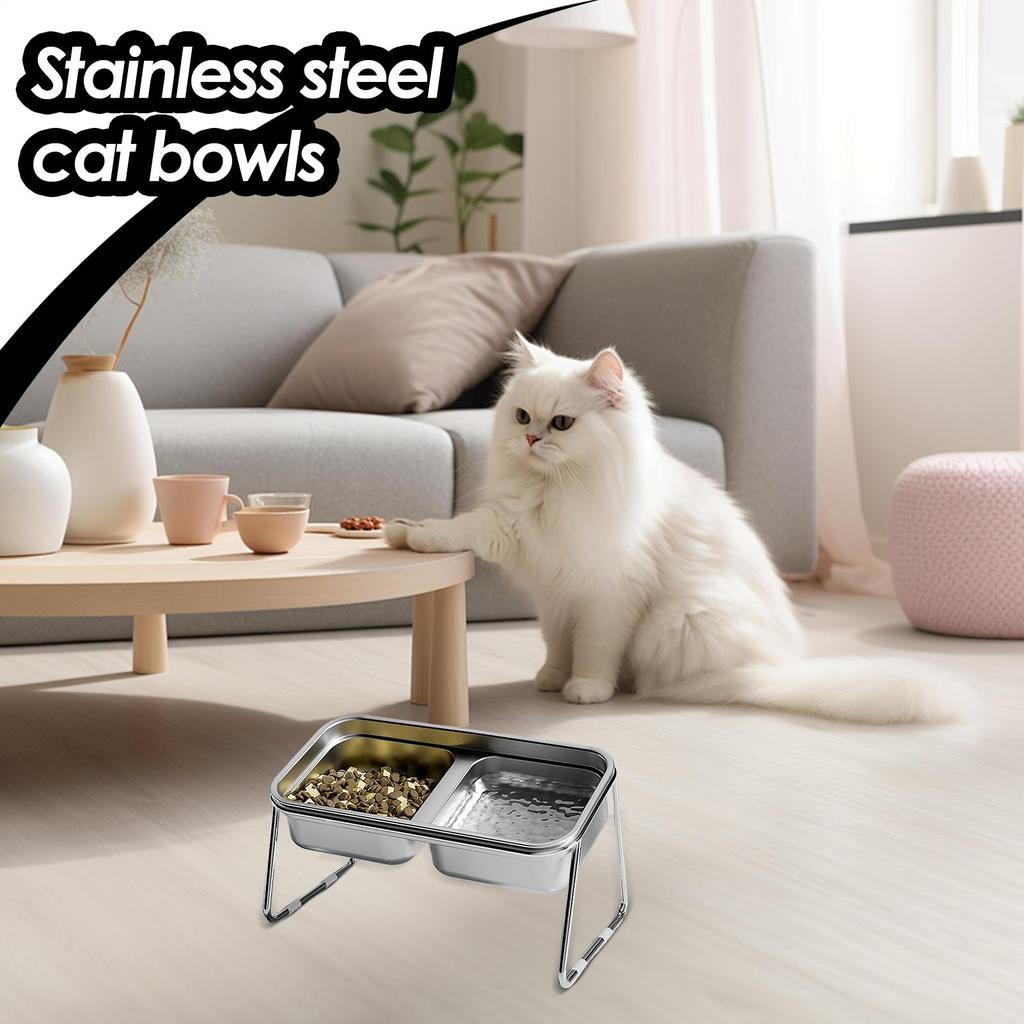 Elevated Cat Dog Bowl Stainless Steel Raised Cat Food Water Bowl Set With Anti Slip Stand For Indoor Cats Pets Feeding Supplies