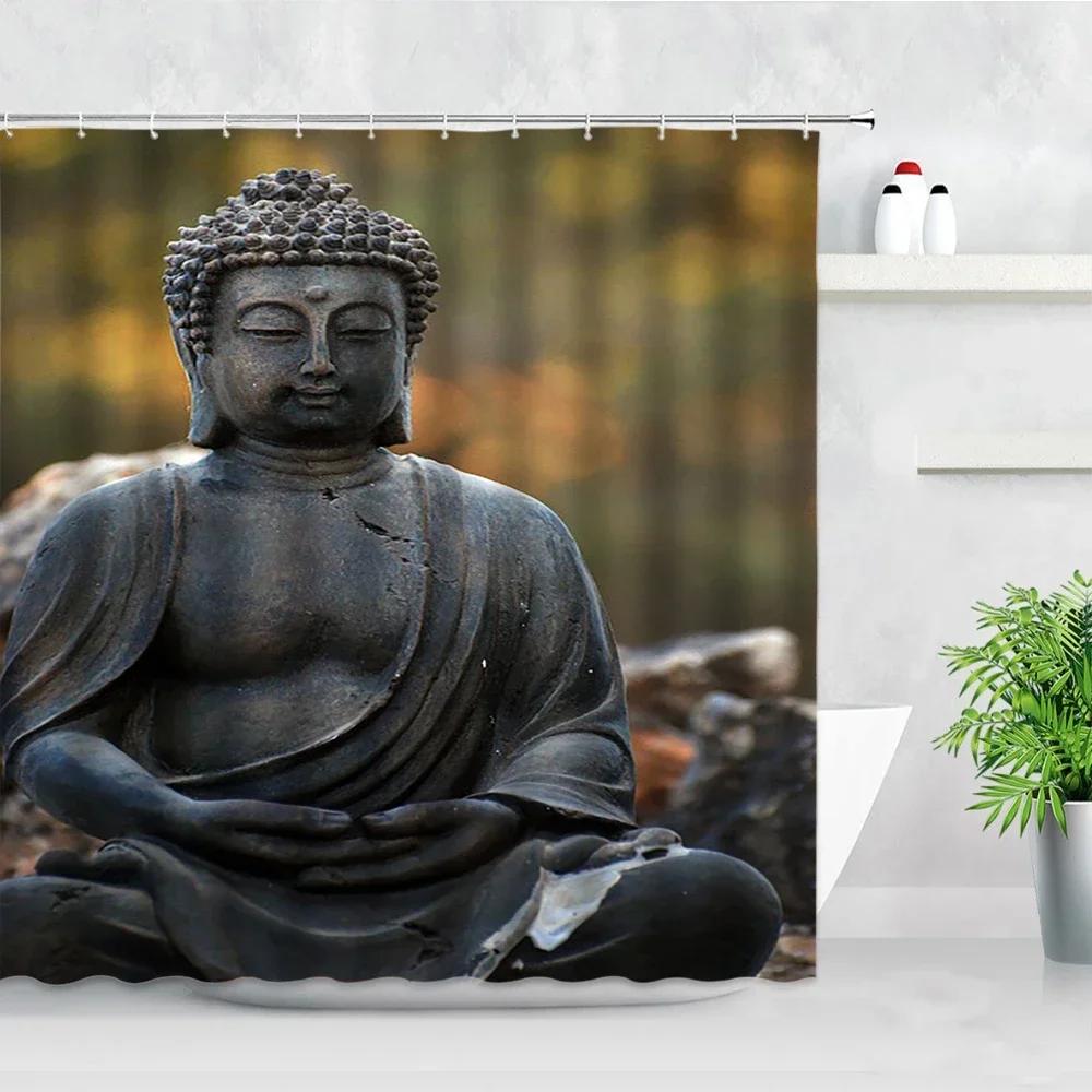Indian Meditation Buddha Shower Curtains Set 3D Zen Retro Style Modern Home Decor Bathroom Polyester Fabric Bathtub Bath Curtain