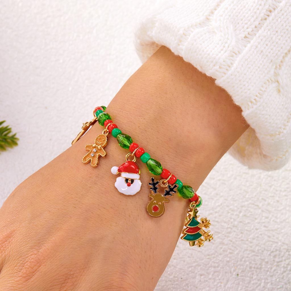 Cute Christmas Beaded Metal Bracelet for Women Xmas Santa Claus Crystal Snowman Elk Festival Jewelry Party Fashion Unisex Gifts