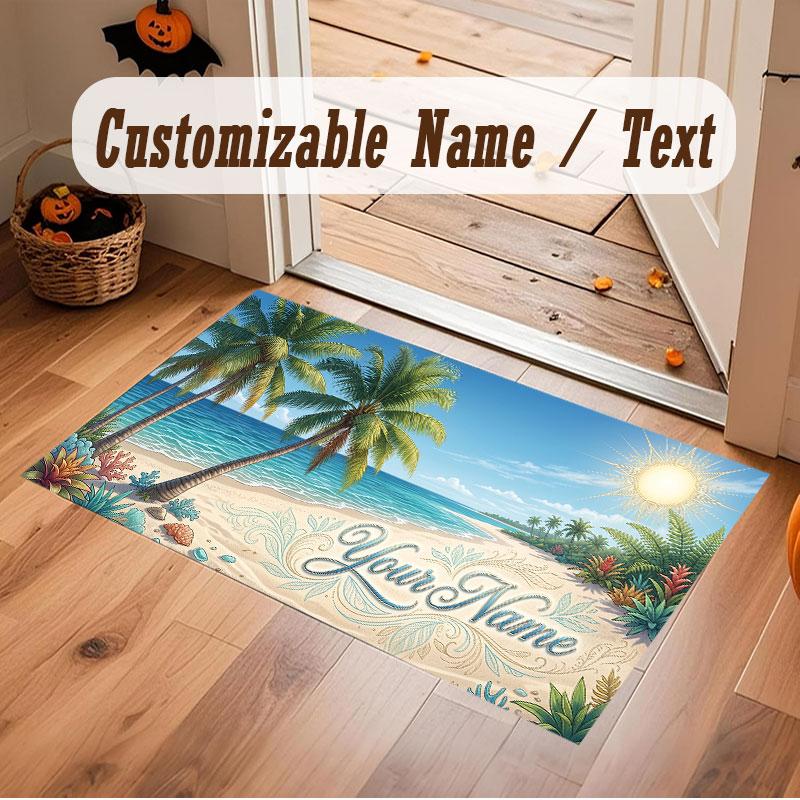 Octopus Sea Life Theme Crystal Velvet Floor Rug Personalized Custom Name Text Warm Carpet Home Decoration
