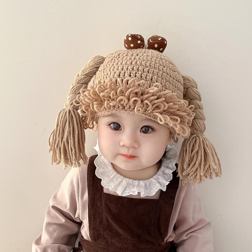Breathable Baby Braid Wig Hat Windproof Newborn Headgear Fashion Kids Knitted Hat Winter