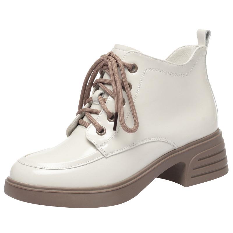 Fashion Autumn Winter Women Shoes Patent Leather Plush Warm Women Boots Platform Thick Sole Ankle Boots Women Shoes High Heel Boots