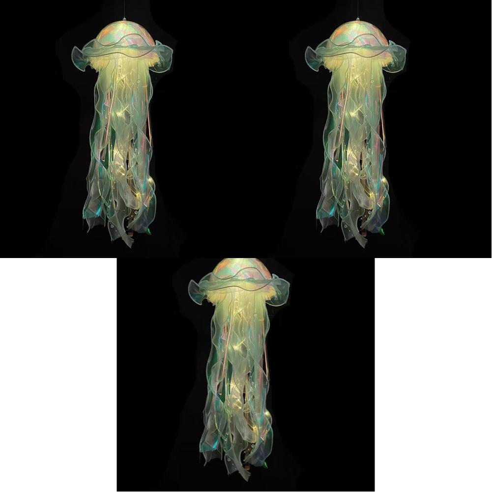 3-5PCS Jellyfish Atmosphere Night Light Button Battery Hanging Ceiling Lantern with Ribbon&Bead LED Bulbs for Children Bedroom