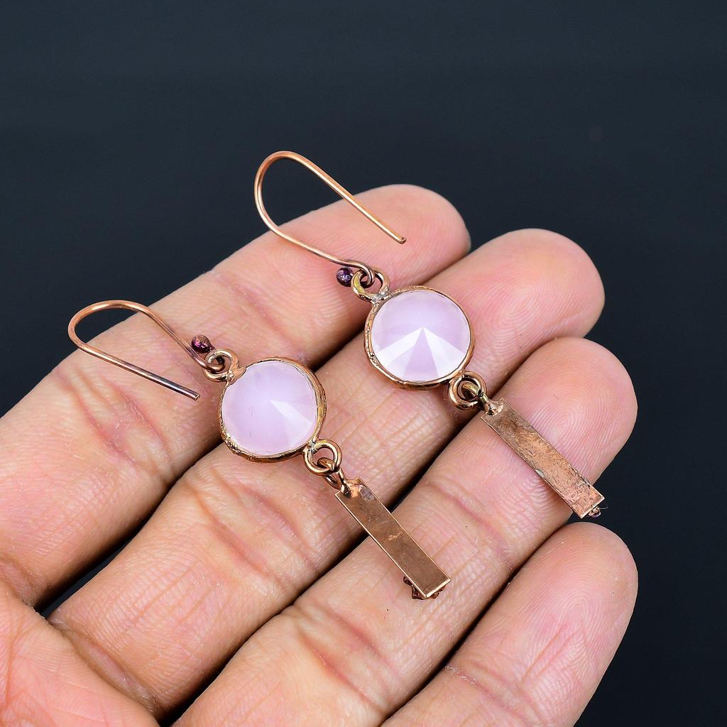 Pink Chalcedony Earrings Gemstone Jewelry, Copper Electroformed Handmade Earrings, Latest Design Jewelry