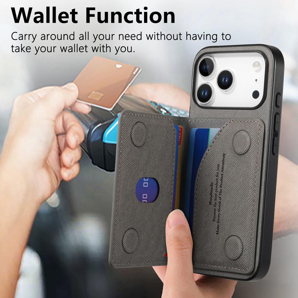For iPhone 17 Pro Max Case Zipper Card Holder Kickstand Jeans Cloth Texture Leather Back Cover