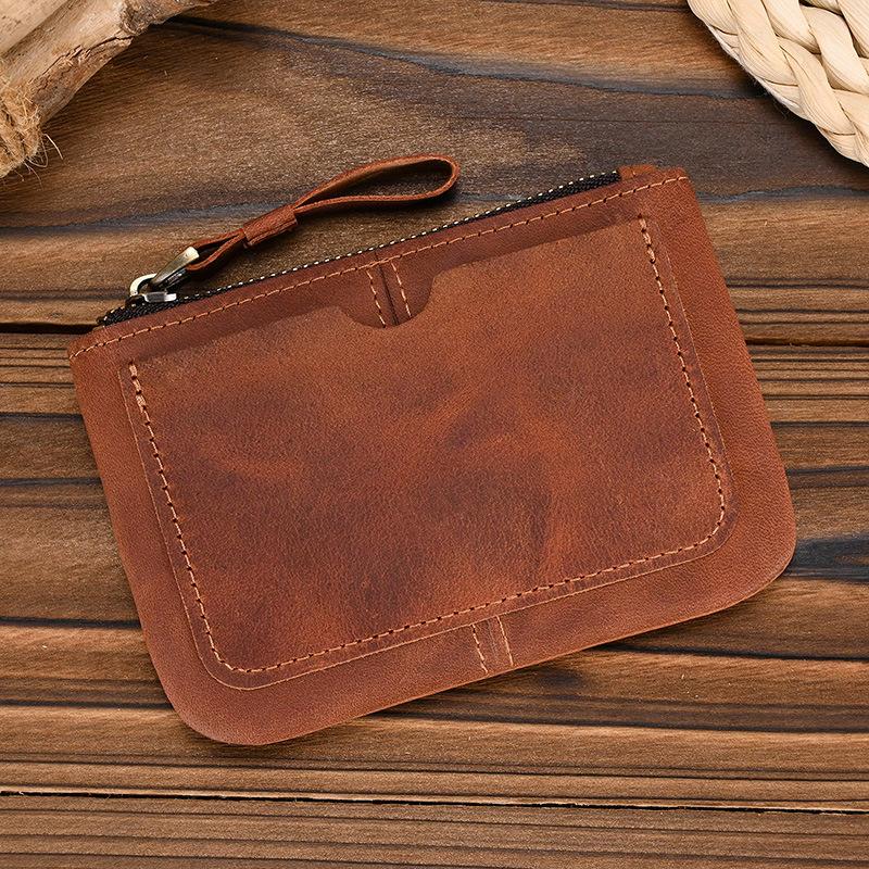 Men'S Crazy Horse Leather Change Bag Simple And Small Card Bag First Layer Cowhide Zipper Small Money Bag 9208