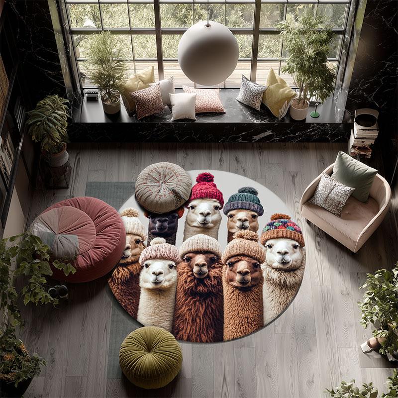 Goat Theme pattern round rug,Carpet Rug for Living Room Bedroom Playroom ,Non-slip Floor Mat,Holiday Gifts and Birthday Gifts.