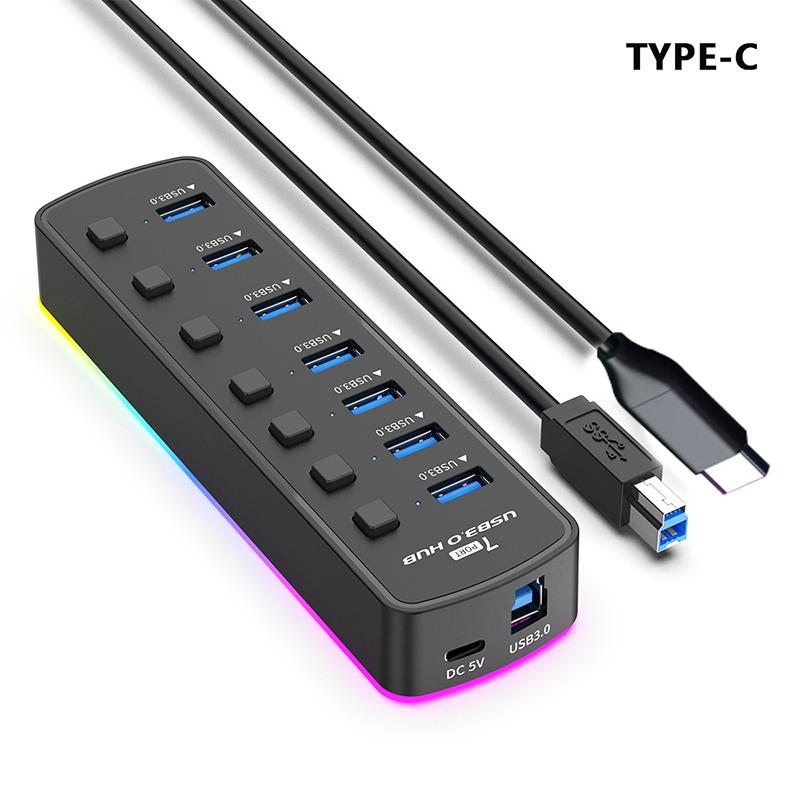 

Rgb USB 3.0 Хаб 7 Портов Адаптер Порта Данных 5 Гбит/с Высокоскоростной Индивидуальные Выключатели Разветвитель USB Док-станция Расширения
