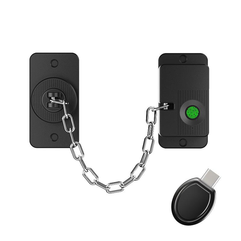 Keyless Biometric Fingerprint Chain Lock for Cabinet Refrigerator Child Safety, Adjustable Heavy Duty Window Sliding Door Lock Stainless Steel чёрный